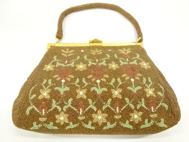 JAPANESE KIMONO / ANTIQUE BAG / BEADS / FLORAL PLANTS